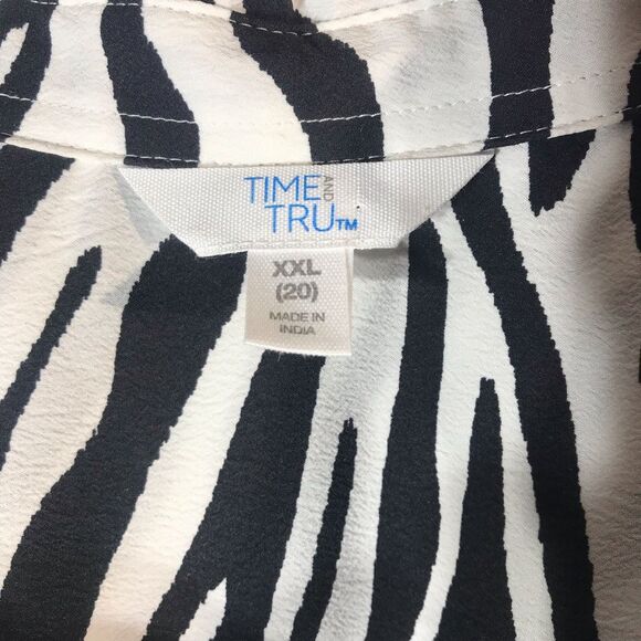 Time And Tru Womens Blouse Black White Zebra Print Long Sleeve Pocket Plus 20 - Picture 5 of 7